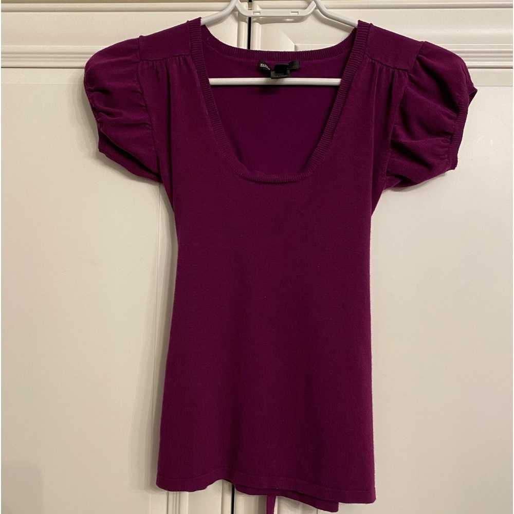 Mango Basics Women’s Cap Sleeve Top with scoop neck and a tie in back SIZE SMALL